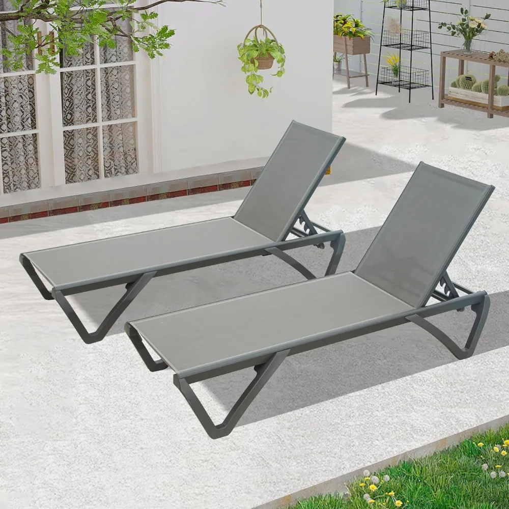 

Domi Outdoor Chaise Lounge Set of 2,Pool Lounge Chair,Aluminum Sling Lounge Chairs for Outside with 5 Adjust able Positions (2 G