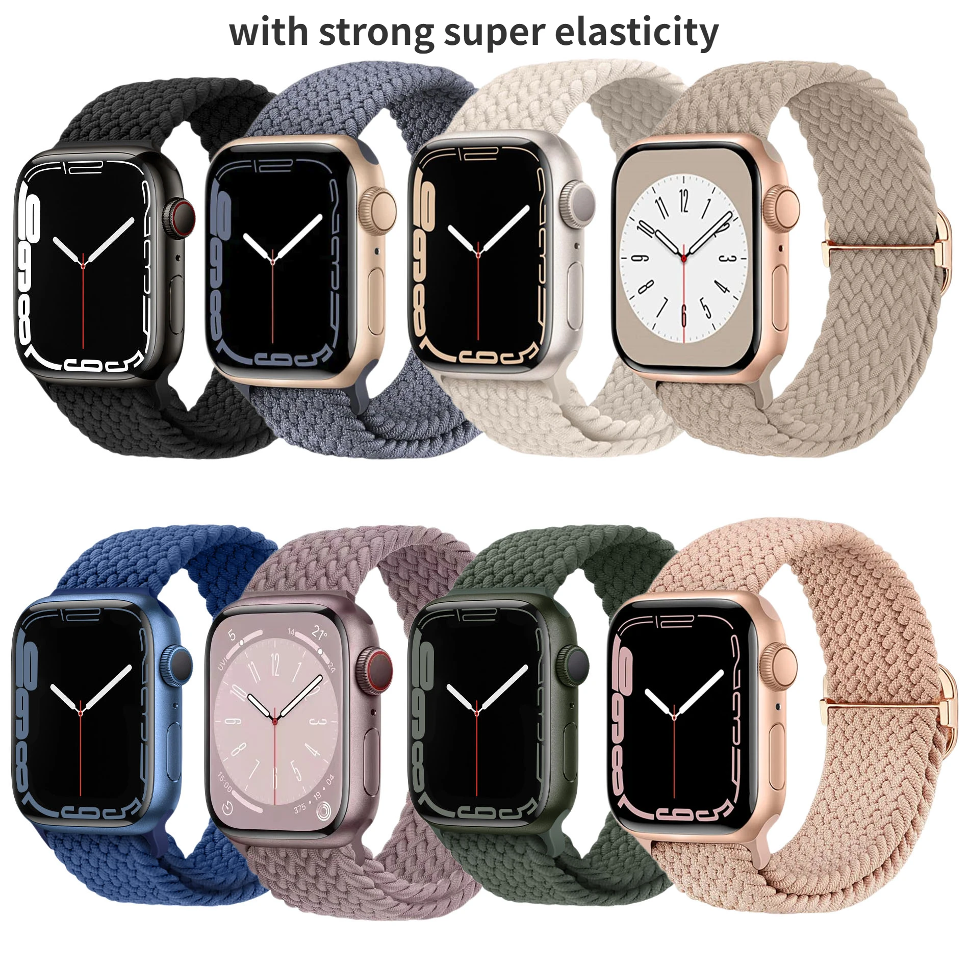 8 Pcs/pack Nylon Elastic Braided Solo Loop for Apple Watch Band for iWatch Ultra SE 8 7 6 5 4 3 2 1 Sizes 38 40 41 42 44 45 49mm view 6