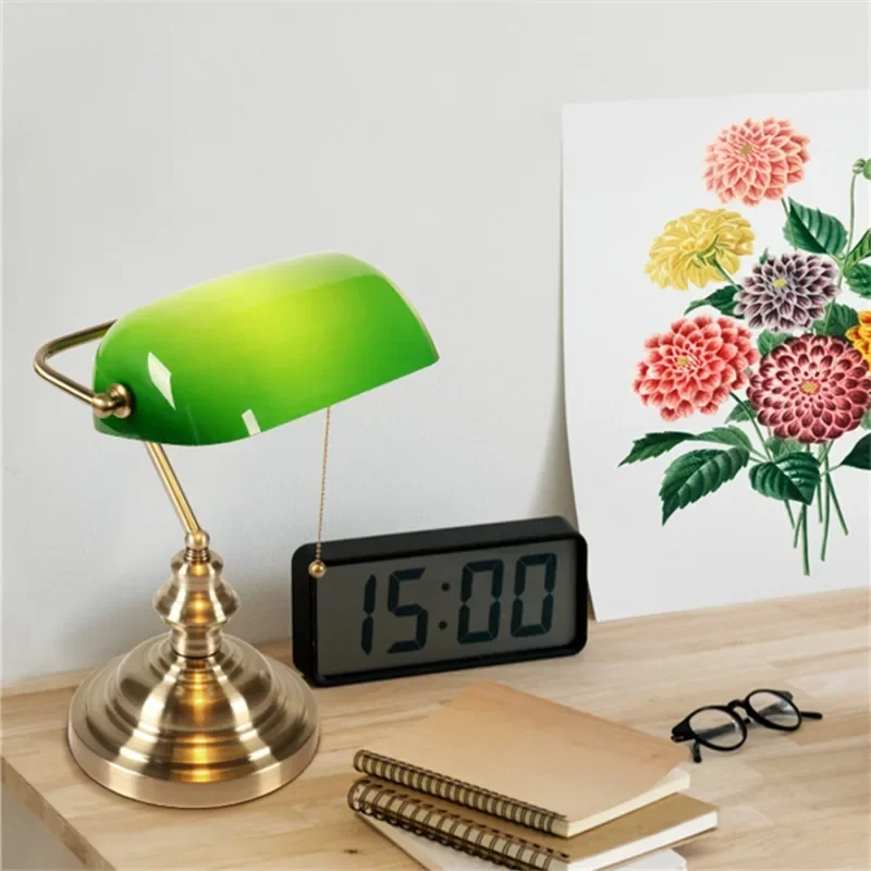 Mid century Green table lamp Classical E27 with switch bankers lamp for bedroom office study home eye care reading lights