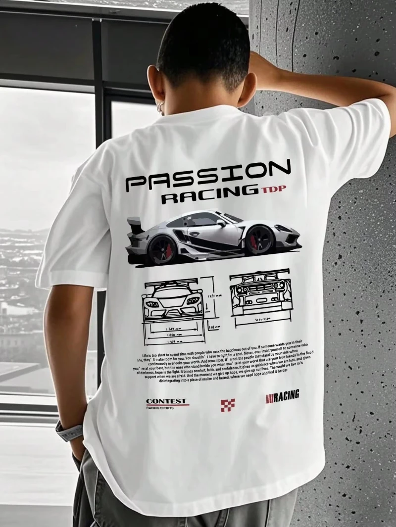 

2025 Sports Car T-Shirt Men's Casual Stretch Knit Short Sleeve Round Neck Breathable Streetwear Graphic Tee S-4XL