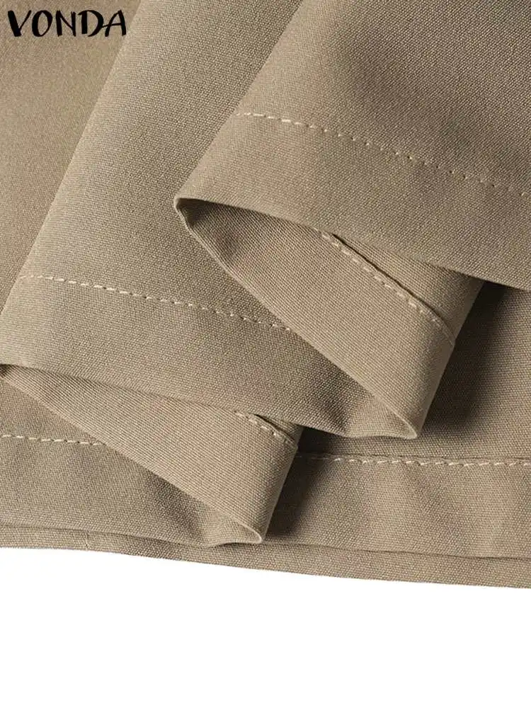 VONDA 2024 Summer Elegant Office Skirts Women Fashion High Waist Short Mini Skirts Pleated Casual Solid Color A-Line Vestidos