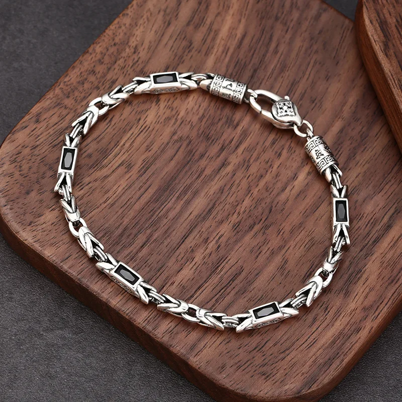 

Real 925 Sterling Silver Bracelet For Men Women Vintage Handmade Punk Pure Silver Byzantine Bracelets Link Armband Lobster Clasp
