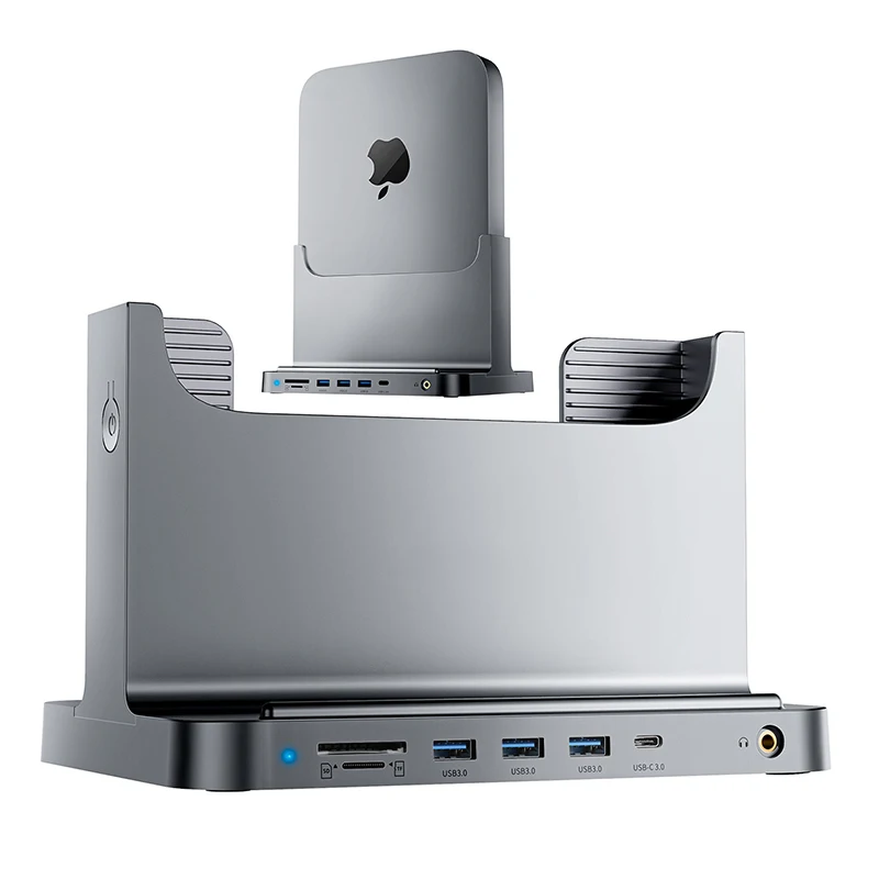 Mac Mini Stand Base Docking Station for Mac Mini Features USB 3.0 Type-C Hub Supports Data Transfer 8-in-1 Multi-Function Port