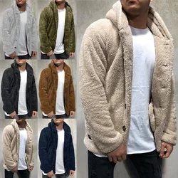 Herren Teddybär Fleece Mantel Strickjacke Winter warm Kapuzen mantel Mode einfarbig Langarm Tasche Knopf Kapuze warmen Mantel