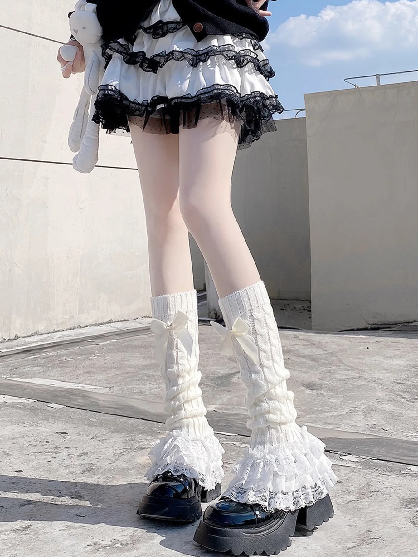 Winter Leg Cover Women Warm Sweet White Lace Lolita Tube Socks Women Leg Warmers Y2k Accessories