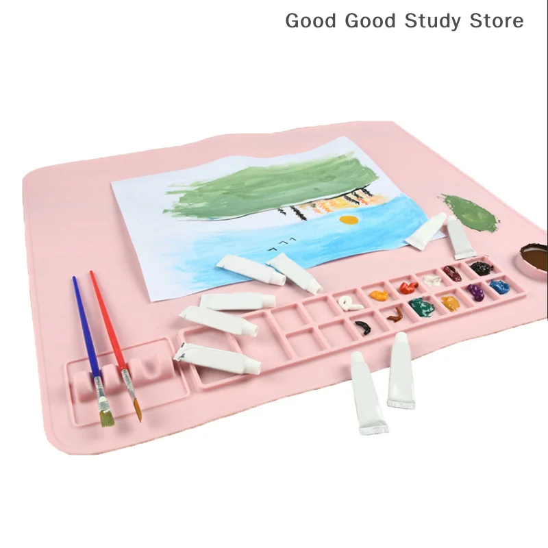 Silicone Painting Mat With Cup And Paint Brush Holder Palette DIY Handmade Mat Kids Nonslip Art Crafts Pads 50x40cm