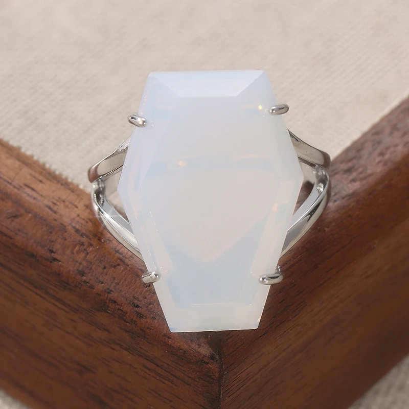 Vintage Silberfarbener Ring mit Eingelegtem Alien-Mondstein für Damen, Geometrisches Design für Alltag und Partys – Detail 4