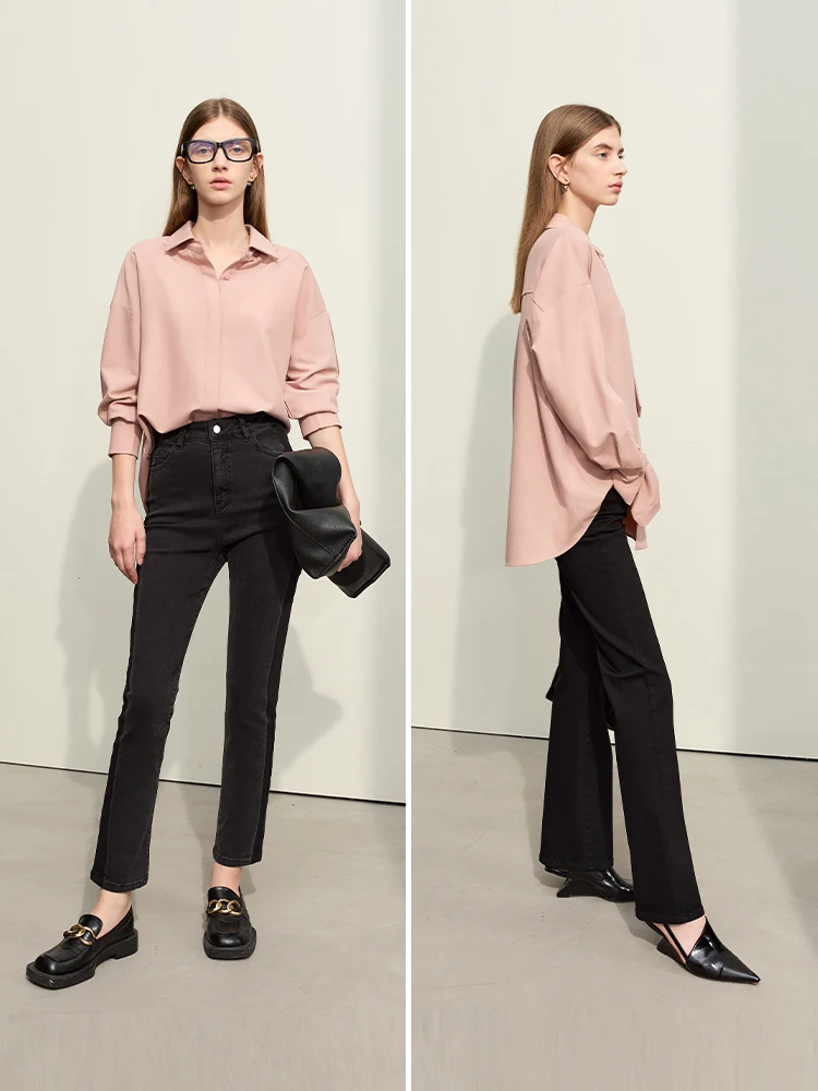 Amii Minimalism Shirts For Women 2024 Spring New Commuter With Embroidery Tie Loose Drop Sleeves Mid-length Female Tops 12441087