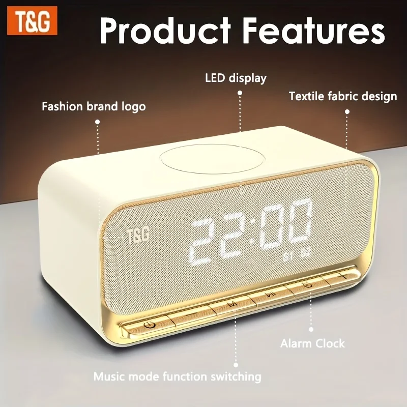 TG461 kabelloser Lautsprecher, unterstützt Uhr- und Weckerfunktionen, 3600mAh, LED-Display Digitaluhr. – Detail 2