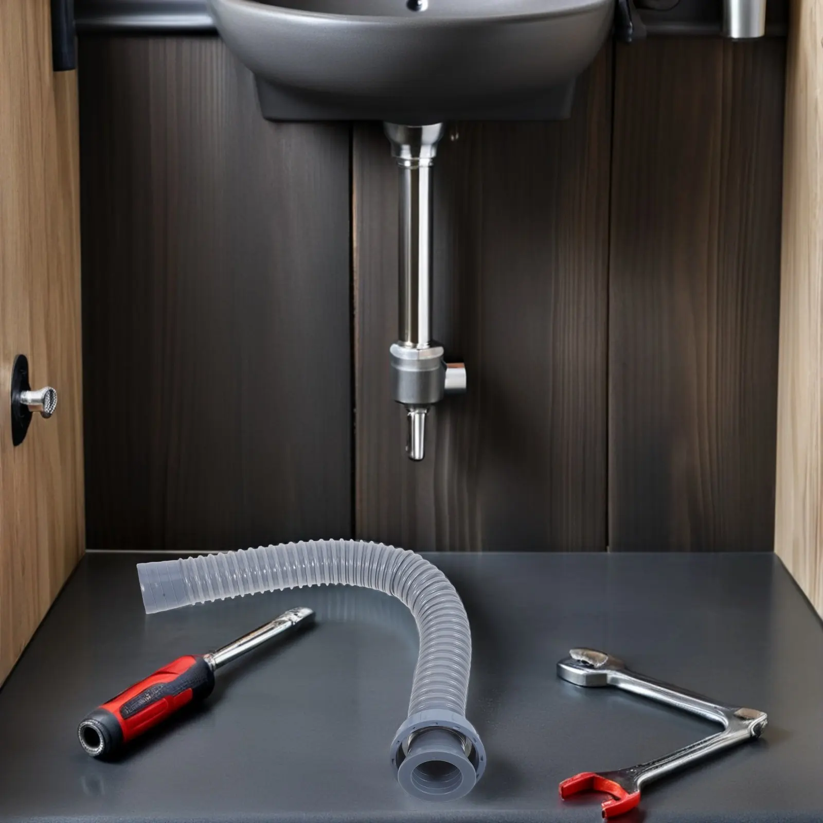 Flexible Drain Pipe Silver Water Hose Kitchen Bathroom Sink Extension PVC PP Material Easy Cut Long Durability Wide Application