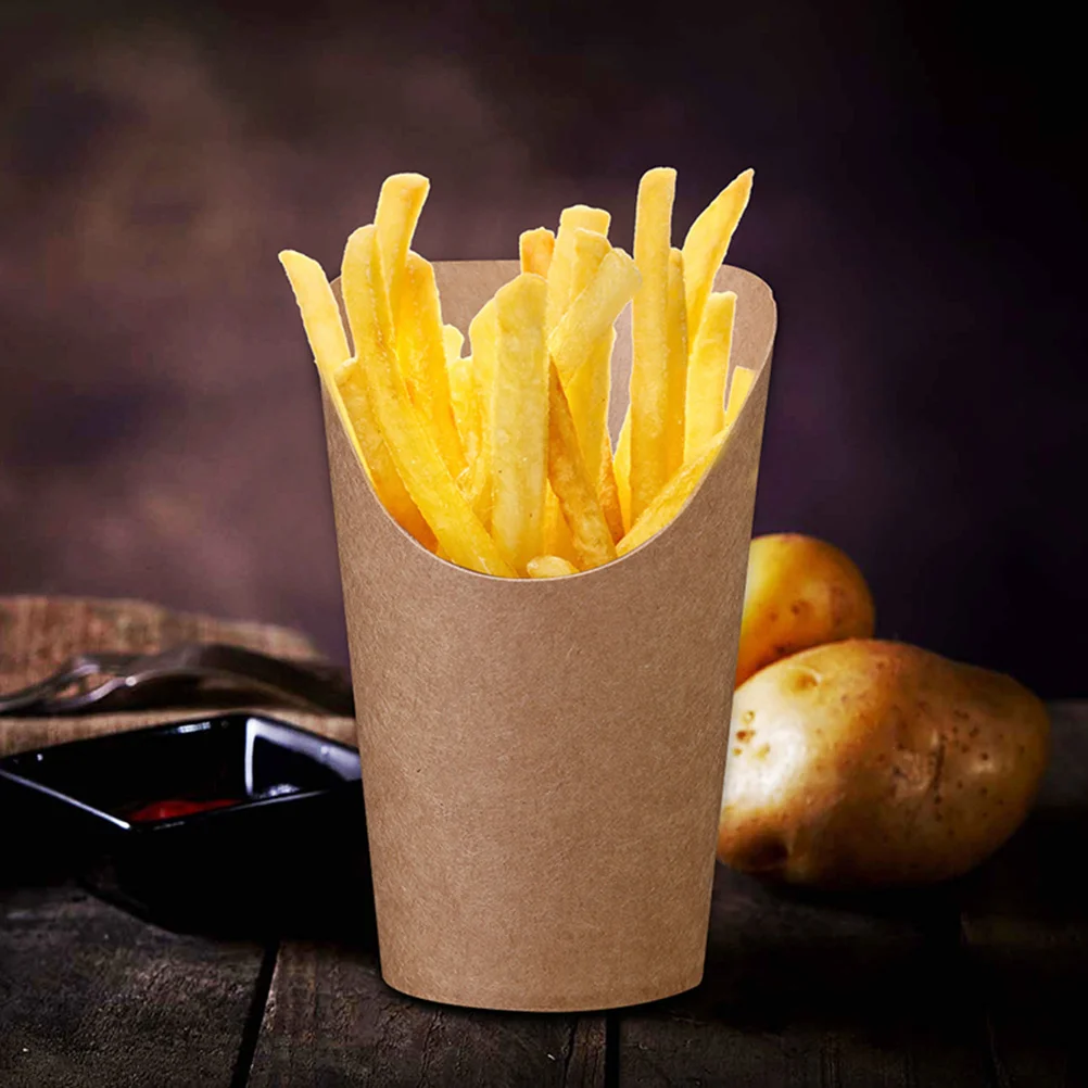 50 Pcs Paper Cup French Fries Packing Bucket Out Food Container Kraft Cones