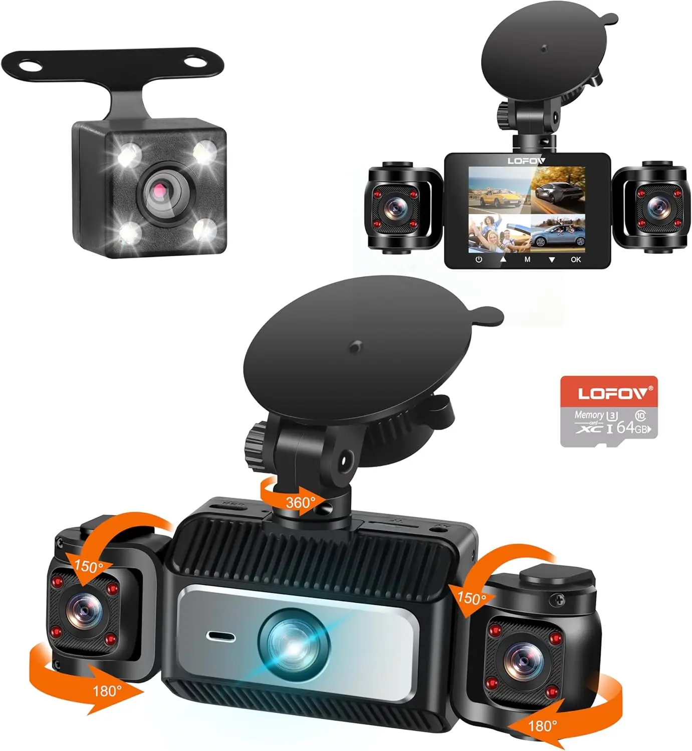 

4 Channel Dash Cam 360°, 1080P Front Rear, Night Vision, 24H Parking Mode, Black Box Traffic Recorder