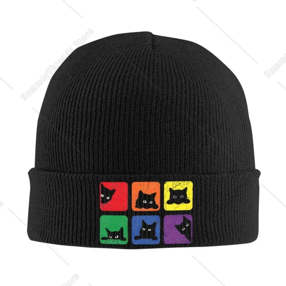 

Шапки для любителей забавных кошек, осенне-зимние шапочки Skullies, теплая шапка, женская и мужская акриловая тюбетейка с принтом, шапка-бини для путешествий