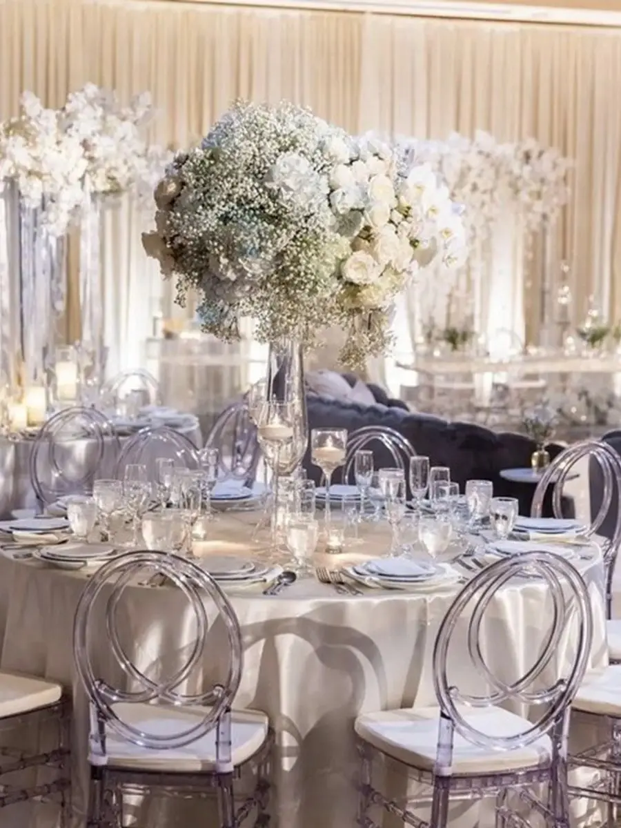 24pcs)Acrylic Transparent Crown Chiavari Crystal Dining Chairs for Wedding