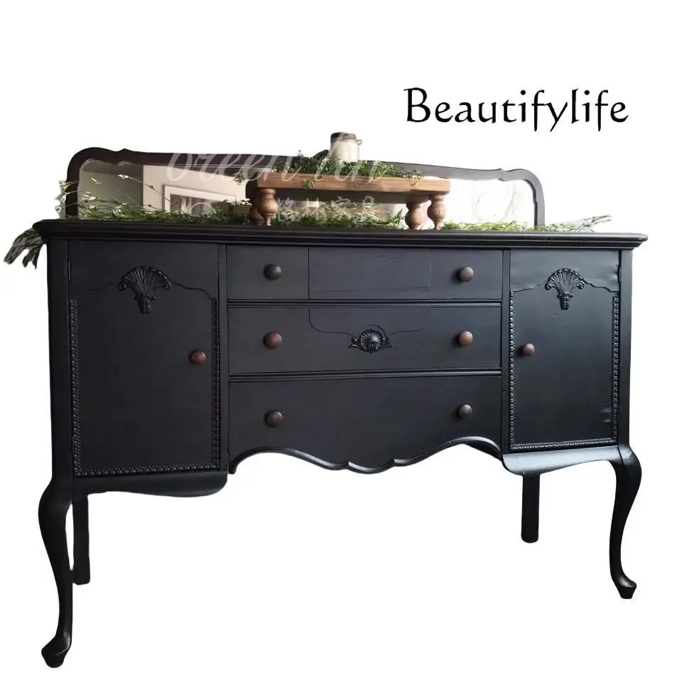 French retro solid wood dining side cabinet entrance American country living room decorative cabinet neoclassical designer