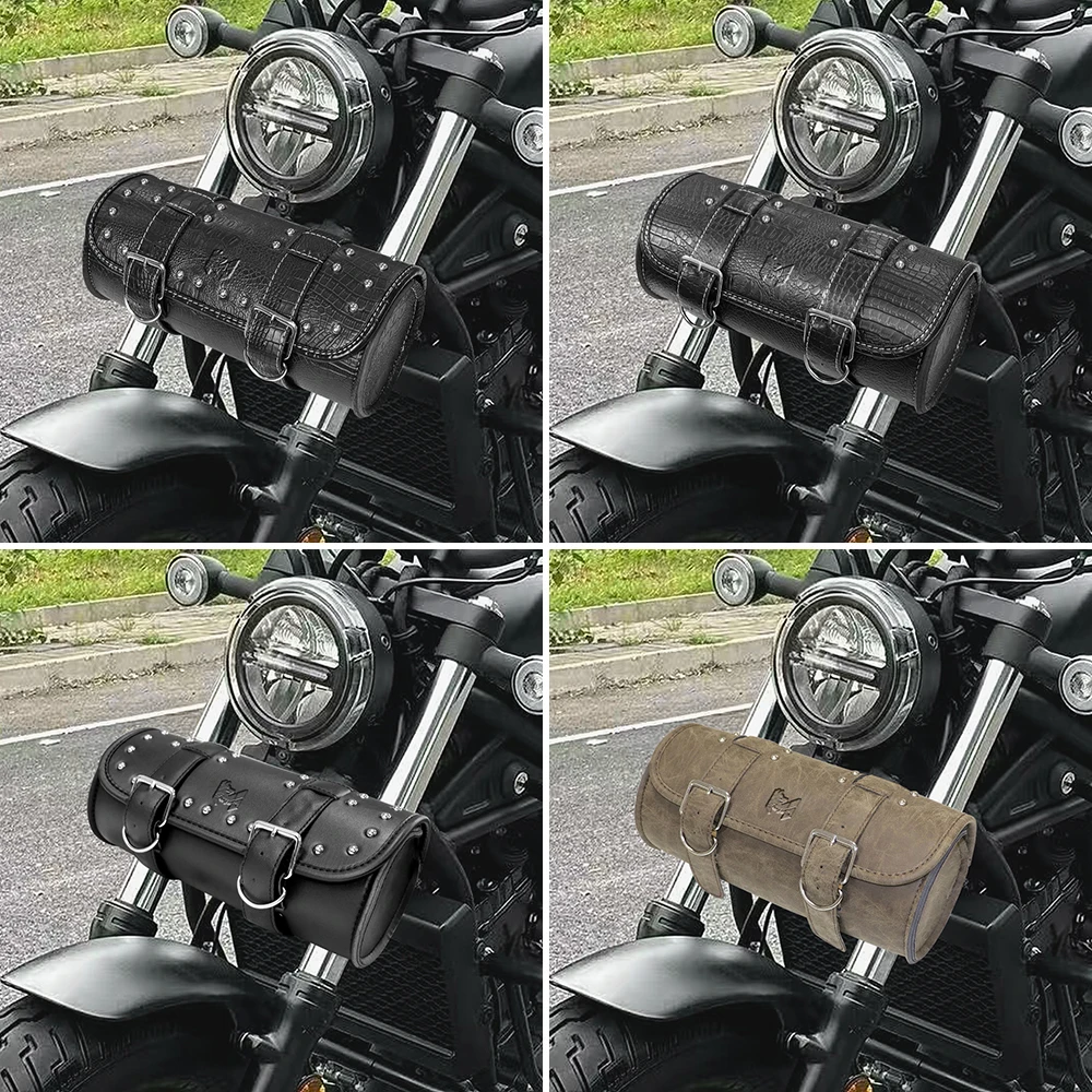 Motorcycle Black PU Leather Side Saddle Bag Waterproof Storage Tool Box Rider Tail Bag Sundries Luggage