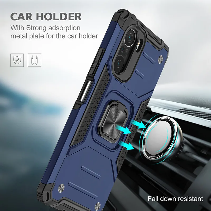 Armor Shockproof Case For Xiaomi Redmi K40 K40 Pro Mi 11i 11X Car Holder Ring Stand Phone Case for Pocophone POCO F3 Back Cover