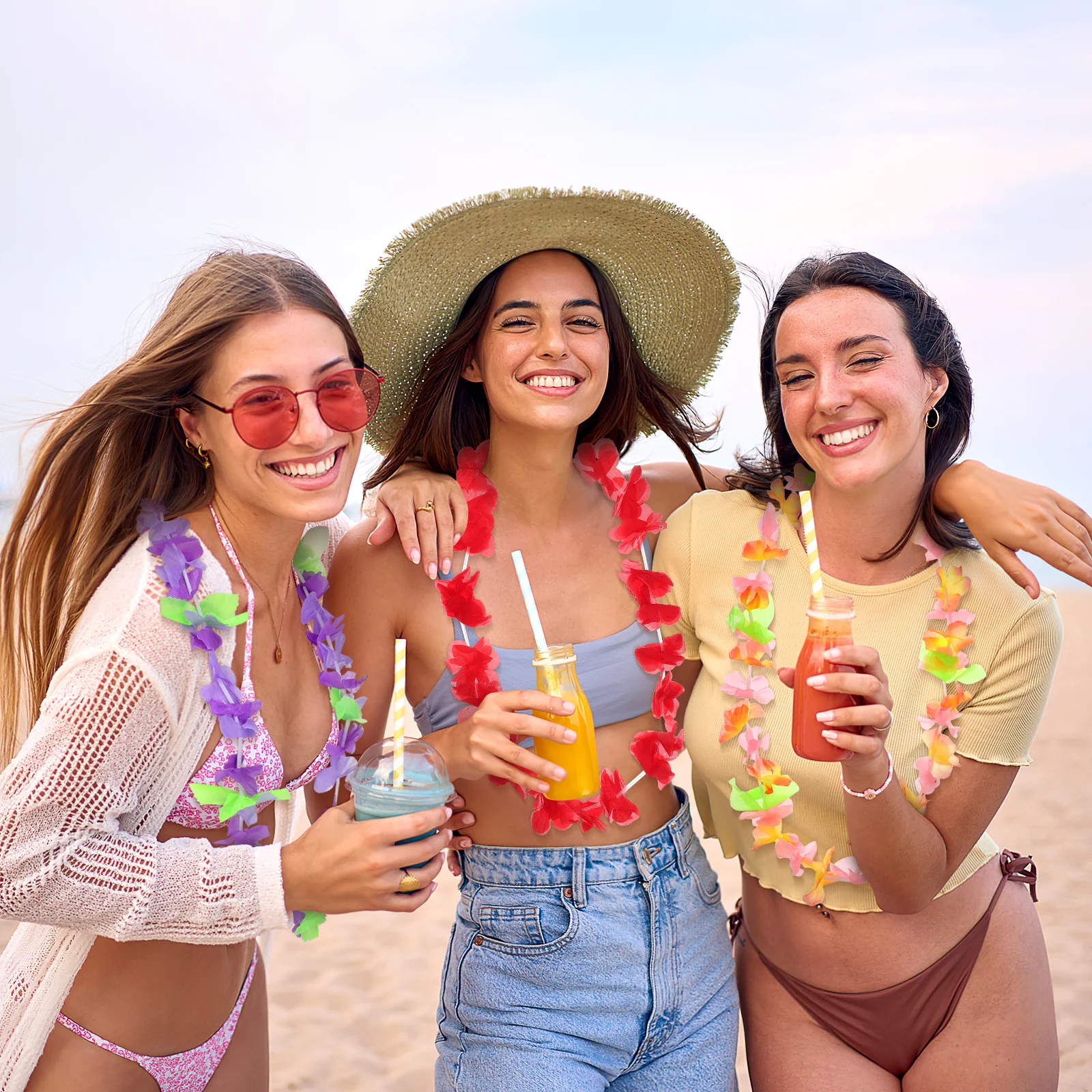 

36Pcs Hawaii Garland Artificial Flowers Colorful Lightweight Leis Necklace Tropical Theme Party Birthday Wedding Beach