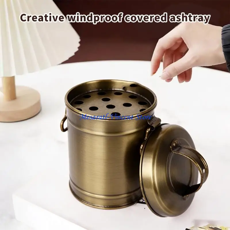 A70F Portable Metal Bucket Shaped Ashtray Desktop Trash Can for Car Windproof Design Easy to Clean Heat Resistant
