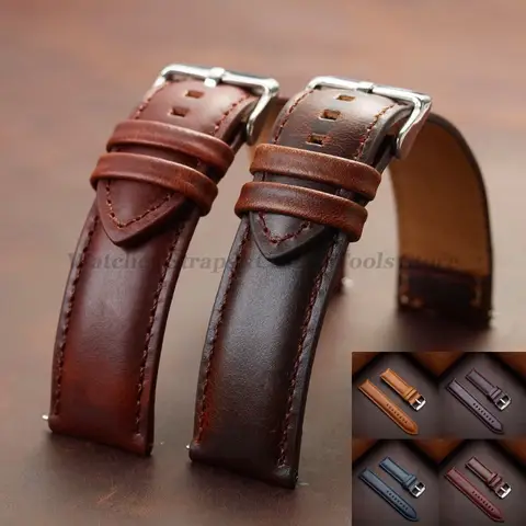 Genuine Leather Watchband 18mm 20mm 22mm 24mm 26mm Vintage Cowhide Watch Strap for DW Quick Release Bracelet Universal Wristband