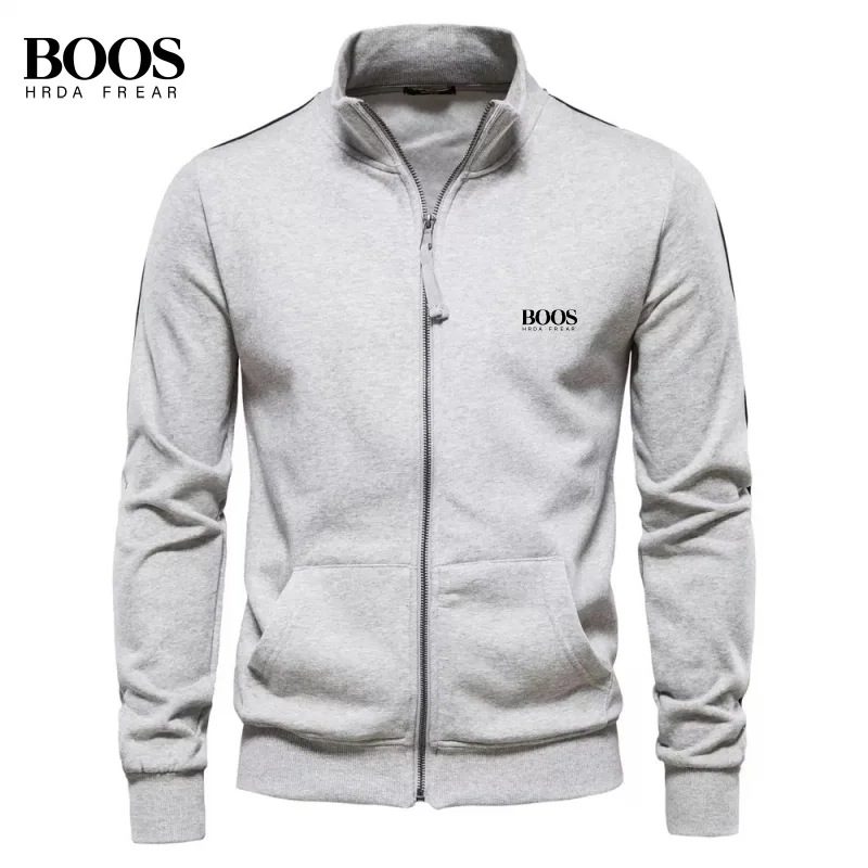 

Autumn and winter men's high-quality stand up collar zipper long sleeved sweatshirt, new fashionable and casual warm versatile t