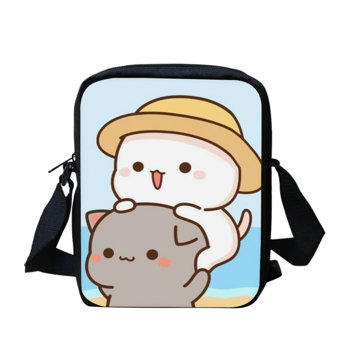 Bolsa de mensajero con estampado de gato de dibujos animados Kawaii para niños, bolso escolar de pequeña capacidad, bolsos cruzados de hombro