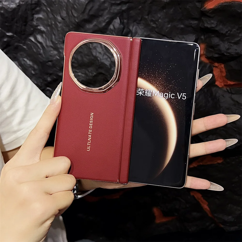 

Чехол для Honor Magic V5 V3 V2 VS2 с гальваническим покрытием и центральной осью, противоударный жесткий чехол из искусственной кожи для мобильного телефона