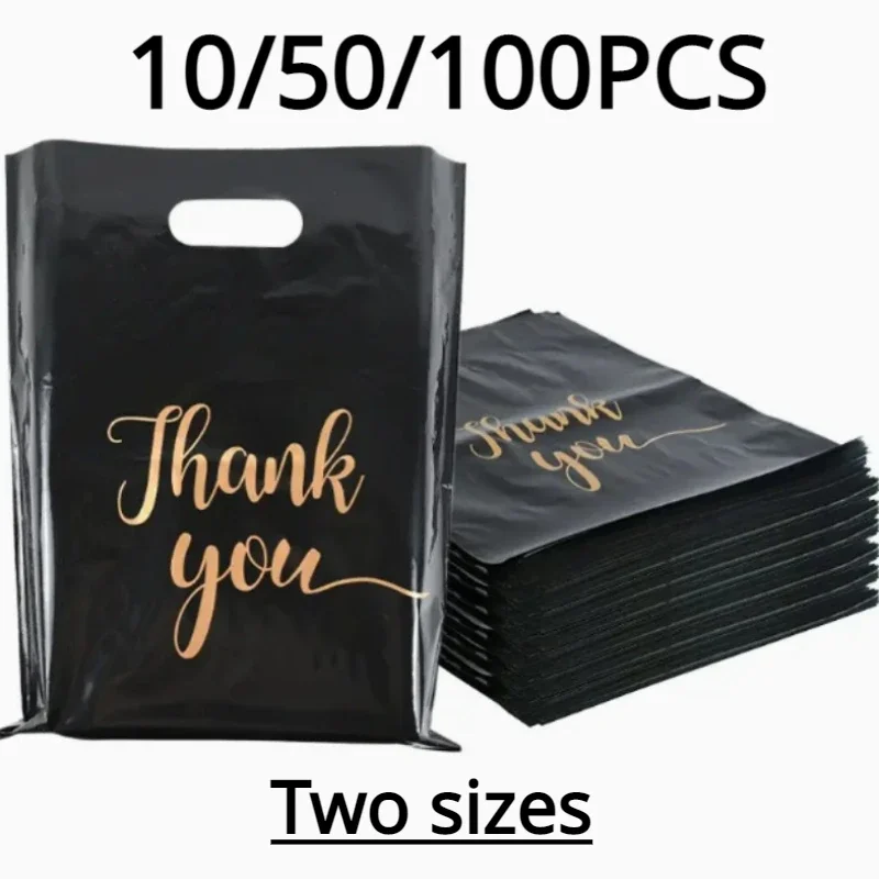 10/50/100PCS Sacchetto di ringraziamento Sacchetto regalo portatile in plastica nera Compleanno Festa di nozze Ringraziamento Confezione regalo di