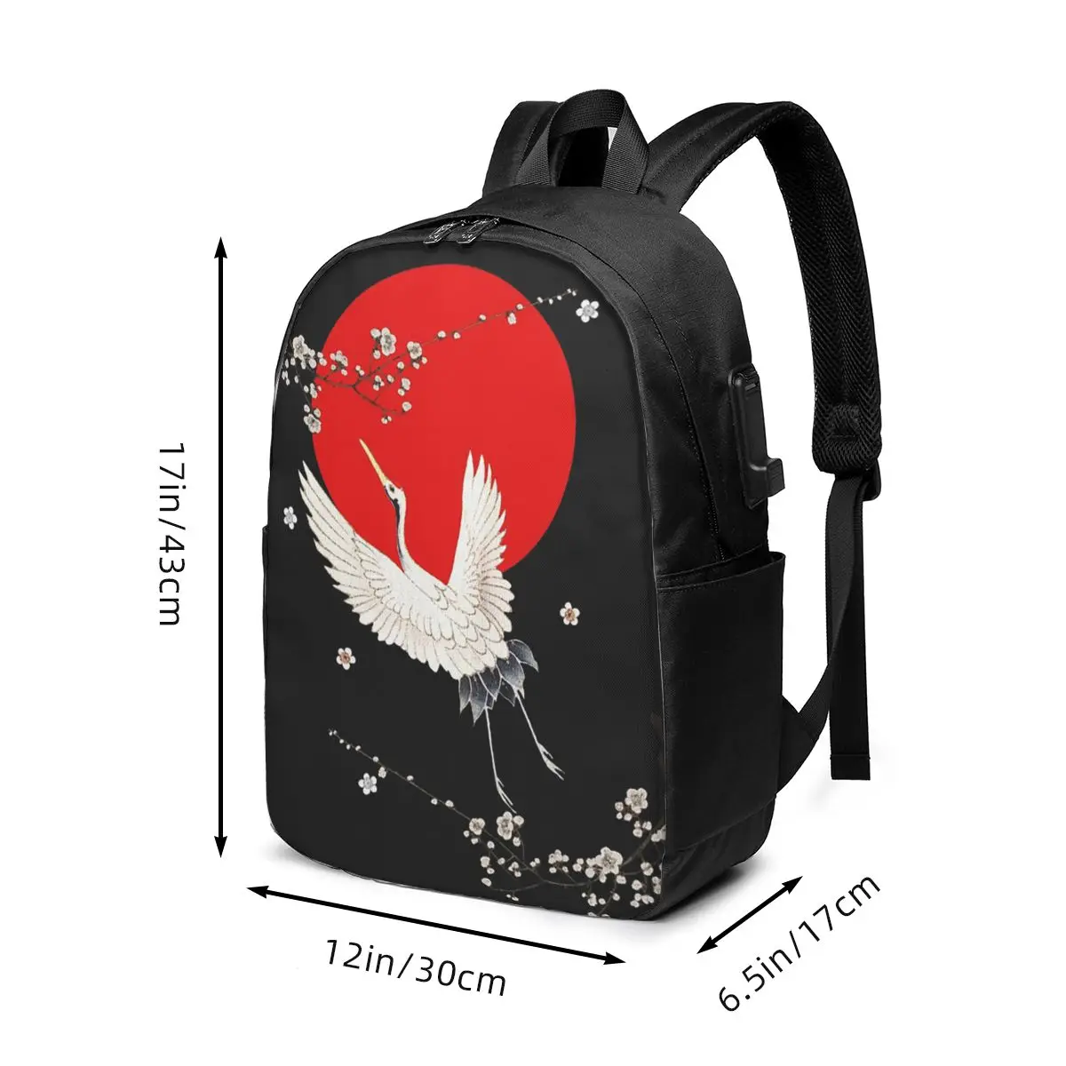 Japanese Crane And Red Sun Design Backpack Travel Notebook Bag Computer College Student School Bag Laptop Shoulder Bags