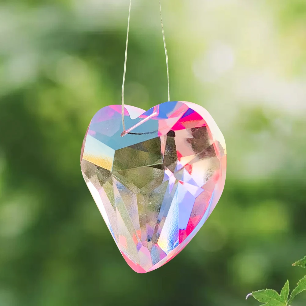 45mm Facted Heart Crystal Prisms Suncatcher Chandelier Part Rainbow Pendant Pink Glass Art Hanging Drops Home Decor DIY Ornament