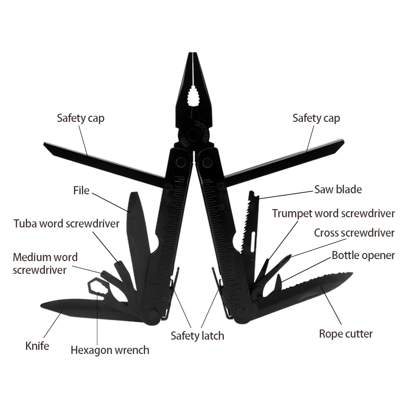 Stainless Steel Multi Tools ，Pliers Pocket Knife with Heavy Duty Pliers Replaceable Bits Multitools for Outdoor, Survival, Hikin