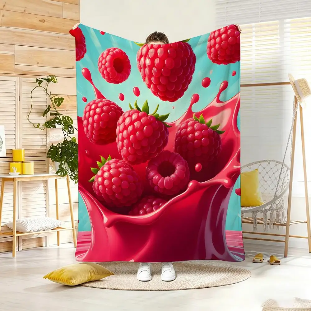 Multicolored Art Print Raspberry Throw Lightweight  Flannel Blanket Soft Skin-friendly for Summer Cooling