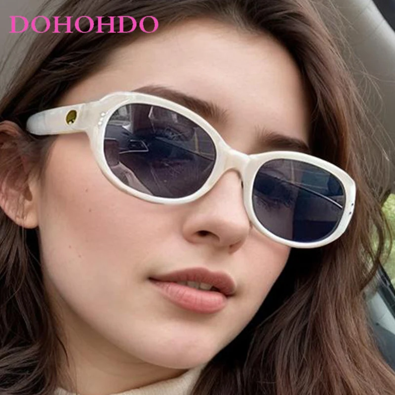 

Vintage New Trendy Luxury Brand Designer Rivets Oval Sunglasses Women Classic Men Outdoors Driving Travel Eyewear Female UV400