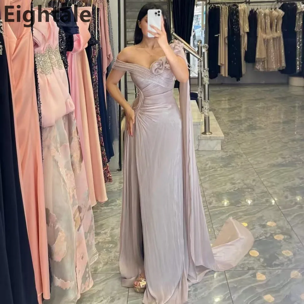 فستان سهرة Eightale 2025 وردي أحمر الخدود على شكل حرف A من الساتان والحرير بطيات فستان حفلة موسيقية عربي سعودي فستان حفلة دبي مخصص