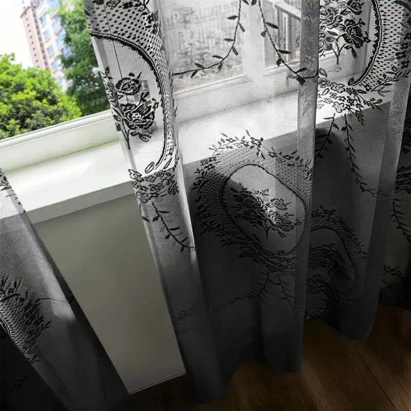 1Pc European-Style Translucent Lace Curtain, Finely Crafted Gauze Curtain with Peony Flower Design, Used to Decorate Your Home Outdoors, Filtering