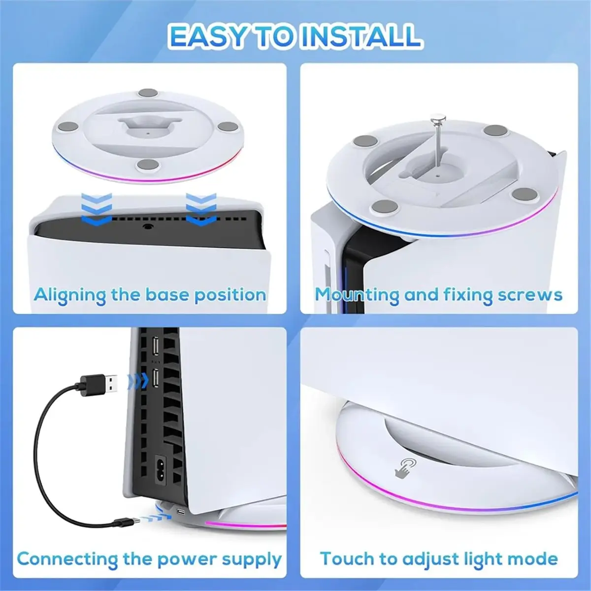 B21B  Vertical Stand for Slim Console Disc and Digital with 14 Light Mode, RGB Base Stand for Slim Console