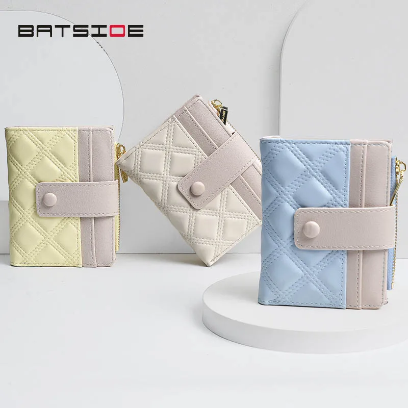 Student\'s Card Holder Short Teenage Girl Wallets PU Leather Preppy Style Coin Purse Convenient Hasp Zipper Square Cute Plaid Bag