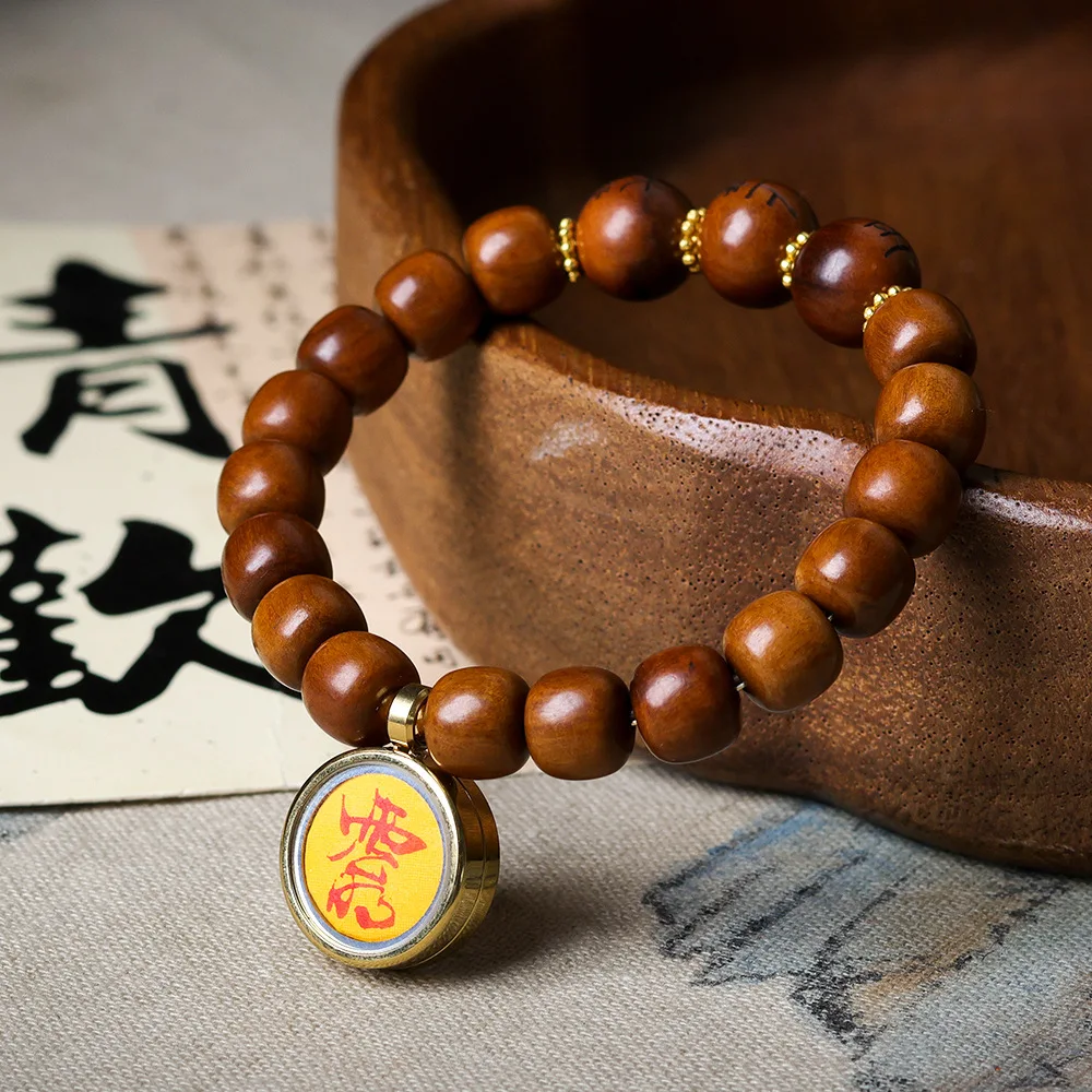 Thunder strike date wood three clear beads bracelet Wenchuan original mine vermilion sand beckon wealth blessing bracelet