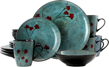 Floral Accents 16 Piece Dinnerware Set in Blue 1