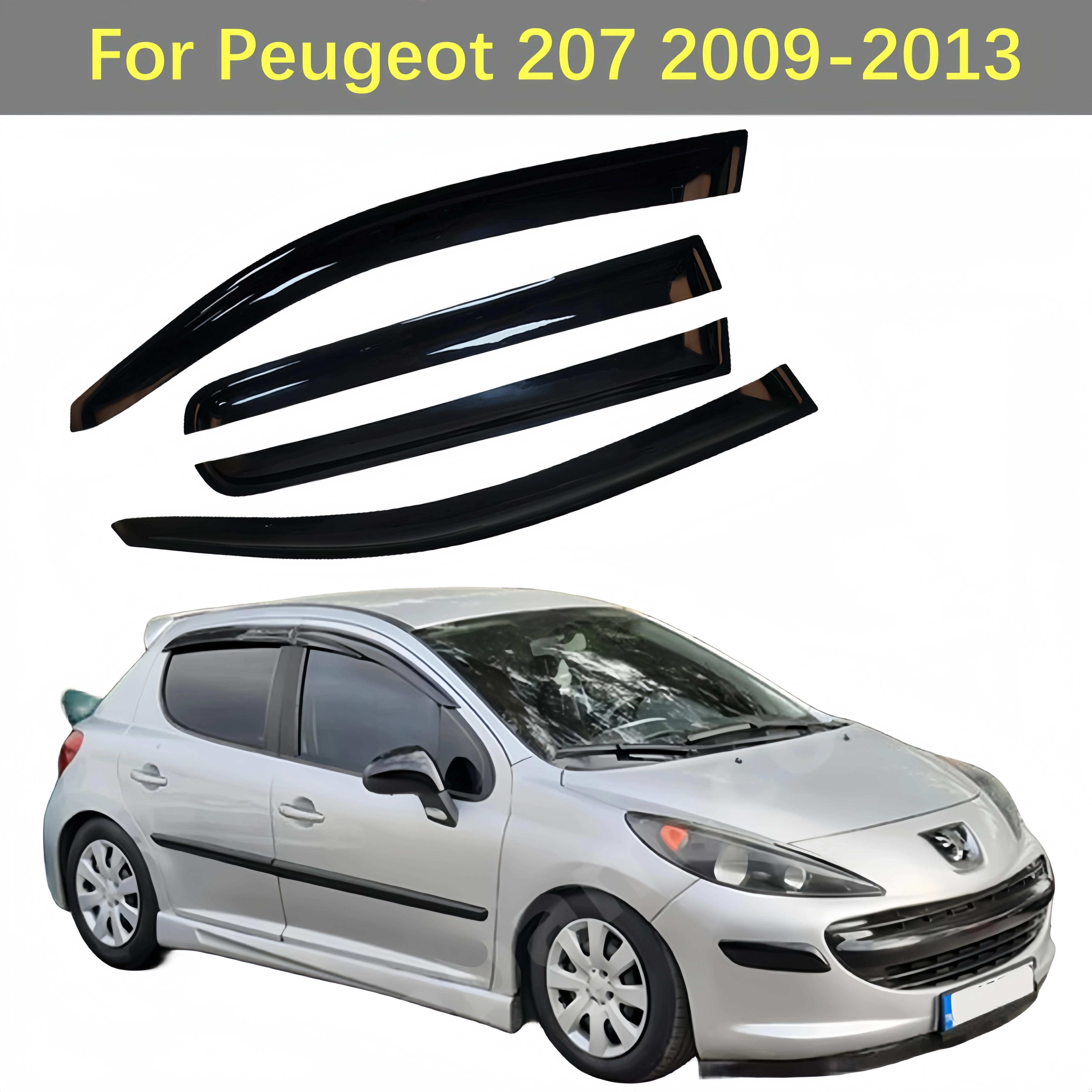 

For Peugeot 207 2009-2013 Side Window Visor Sun Rain Deflector Guard Awning Shelters Adhesive Cover Trim Car Styling Accessories