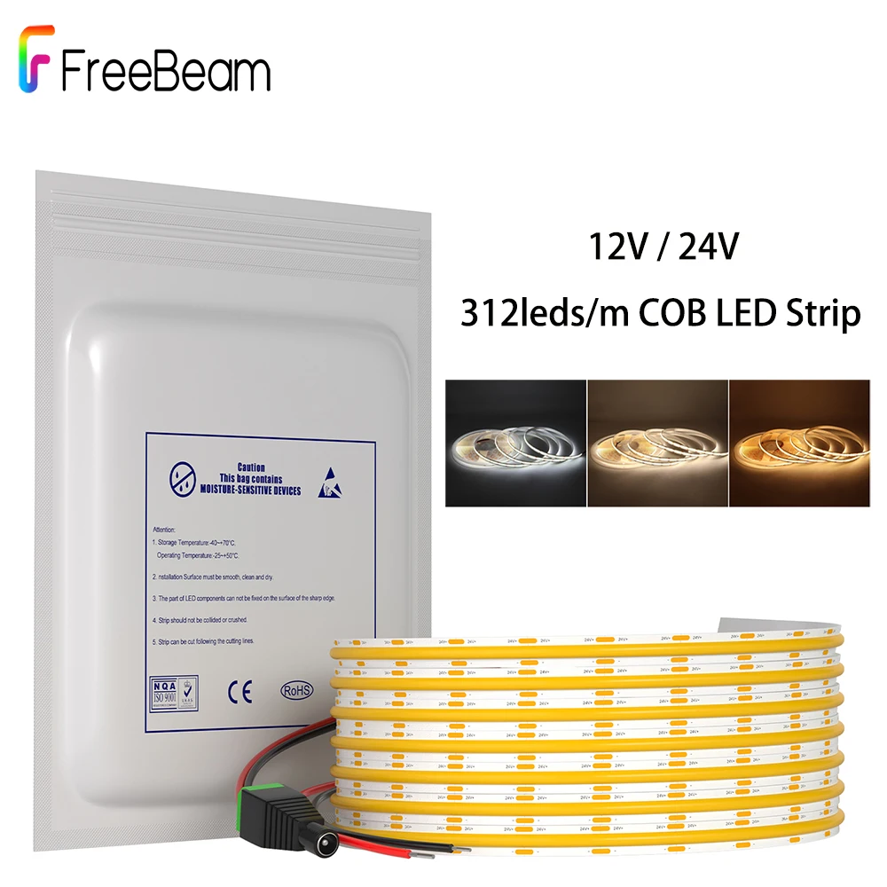 

LED Strip 12V 24V COB LED Light Strip 5M 10M Flexible Ribbon LED Tape Backlight Strip 2700K High Density Room Decor Lighting