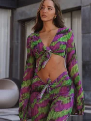 ZRTAK Sexy Cover Ups Two Piece Beachwear For Women Print Shorts Bandage Sarong Summer Swimsuit