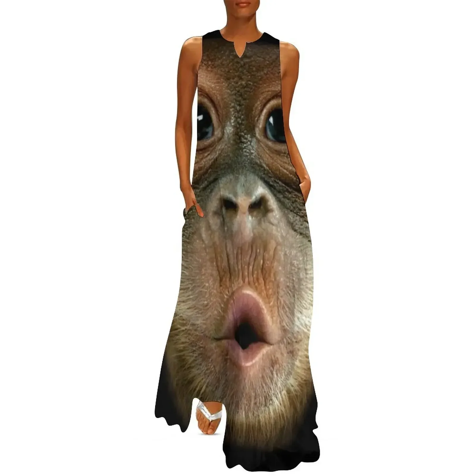 

Funny Chimpanzee face Long Dress ceremony dresses ladies dresses for special occasion womans clothing Female dress Dress