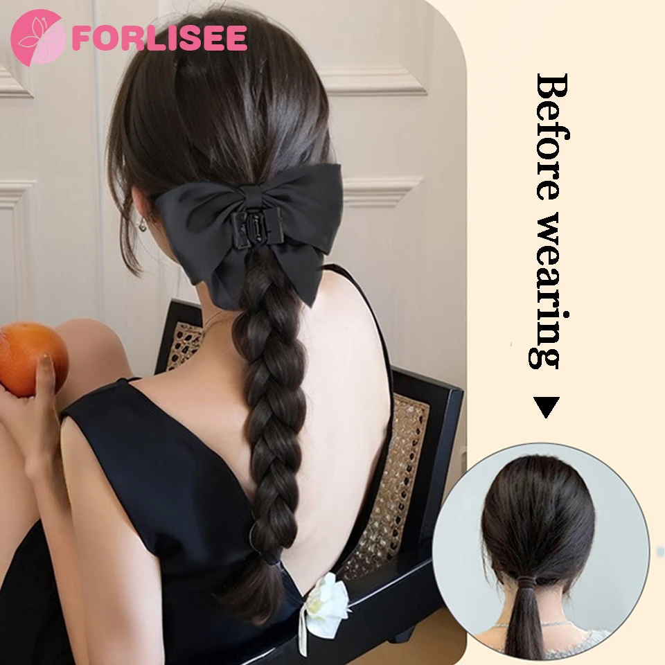 FORLISEE Synthetic Bow Ponytail Wig Women's Claw Clip High Ponytail Curly Hair Natural New Chinese Style Braid Ponytail