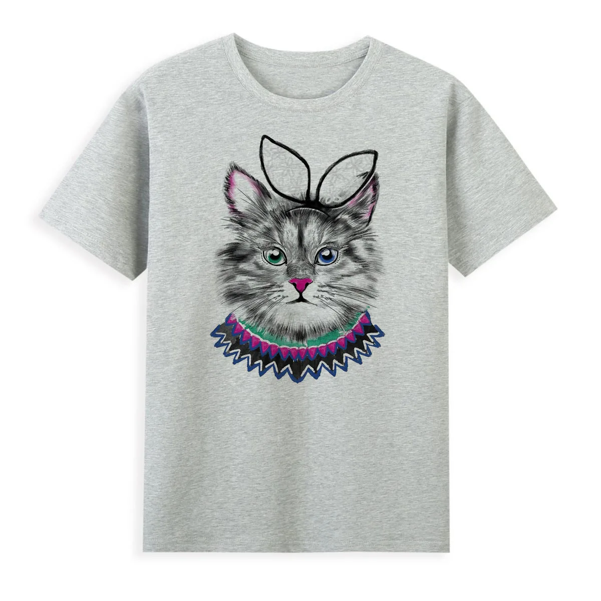 

New short sleeve T-shirt women's Harajuku versatile short sleeve top with bow cat print women's T-shirt A107