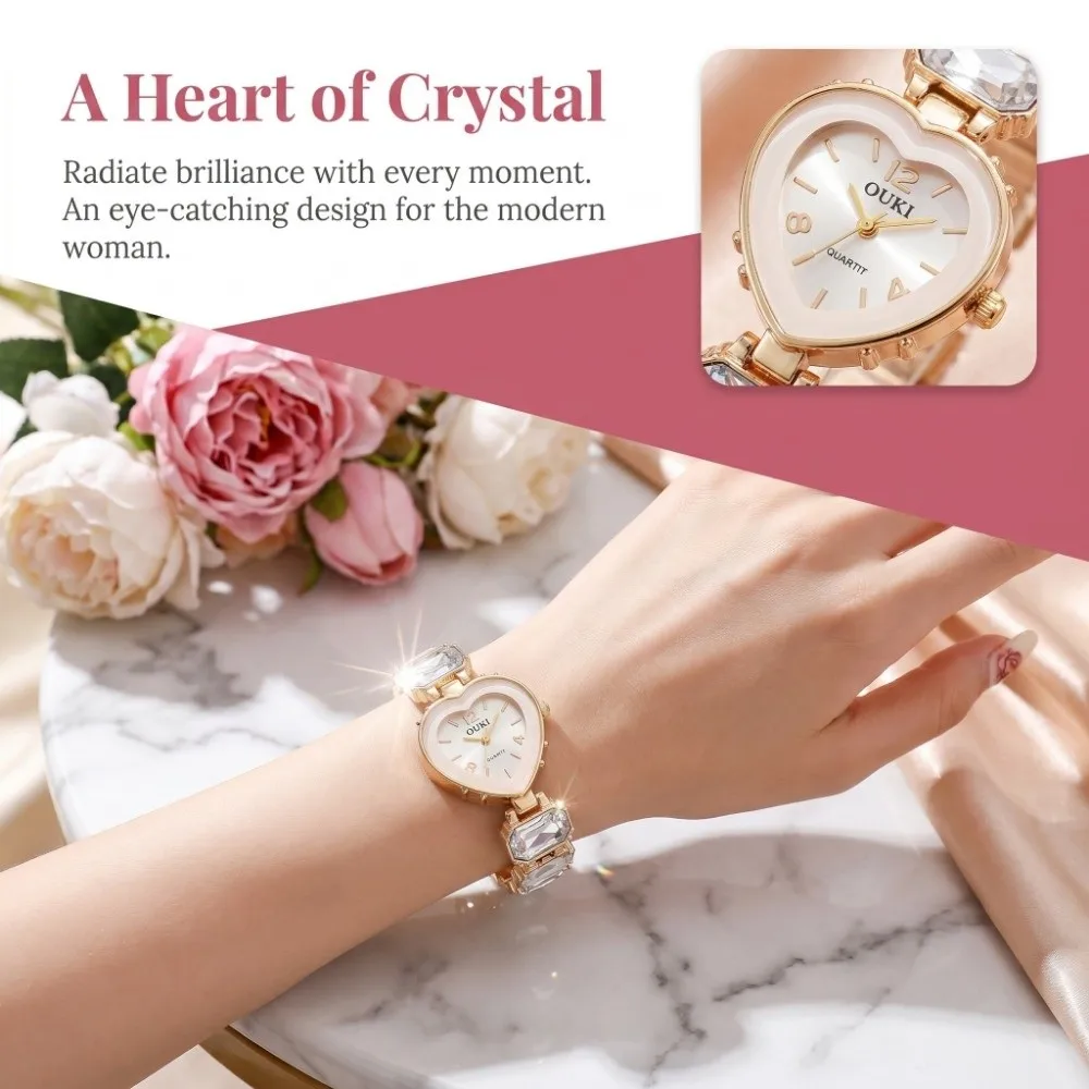 Heart Shaped Dial Crystal Candy Quartz Watch Colorful Quartz Movement Adjustable Bracelet Rhinestone Bracelet Watch Lightweight