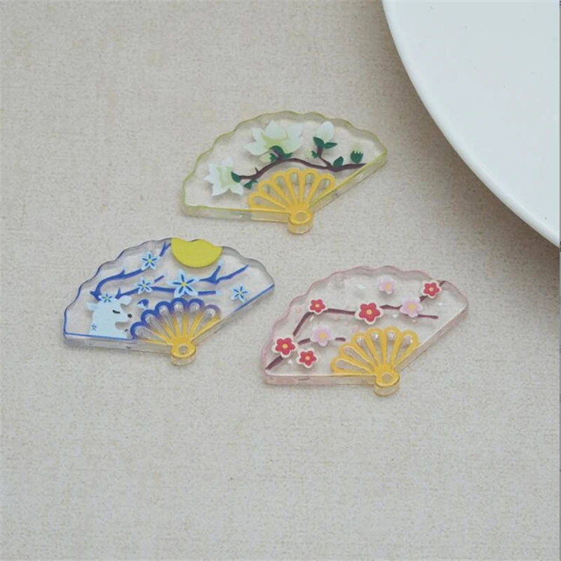 10 Pieces New Retro Resin Fan Charms Double Hole Acrylic Beads Connectors Diy Ornament Hair Earrings Jewelry Making Accessories