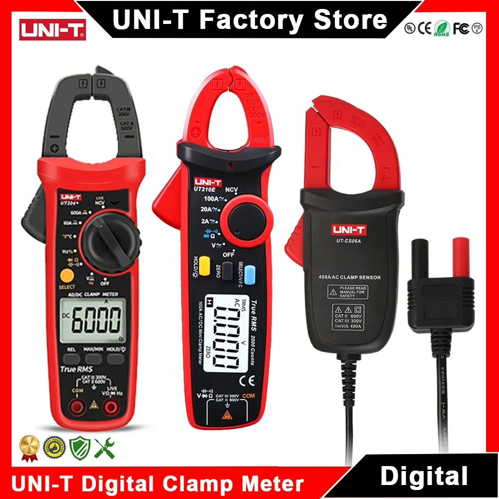 Pinza Amperimétrica UNI-T UT210E UT210D UT204 PLUS, Multímetro Digital Profesional, Comprobador Eléctrico Multifunción