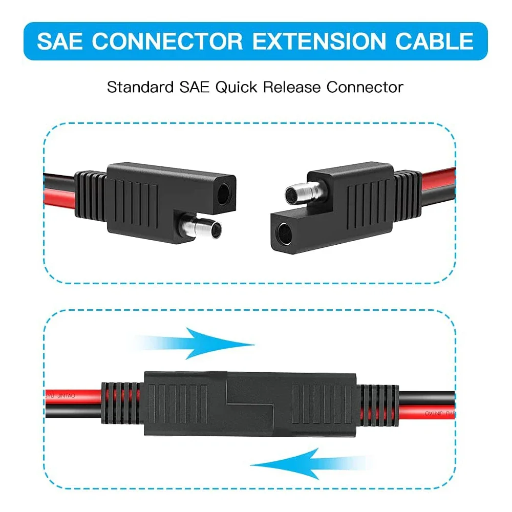 لتقوم بها بنفسك SAE كابل برأس واحد SAE كابل تمديد ذو طرف واحد 18AWG 14AWG 12AWG 10AWG 15 سنتيمتر 30 سنتيمتر للوحة طاقة شمسية للسيارات