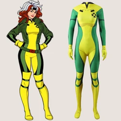 X-Men 97 Rogue Cosplay Costume Superhero 3D Printed Bodysuit X-Men 97 Anna Marie Spandex Outfit Rogue Cosplay Halloween Costume